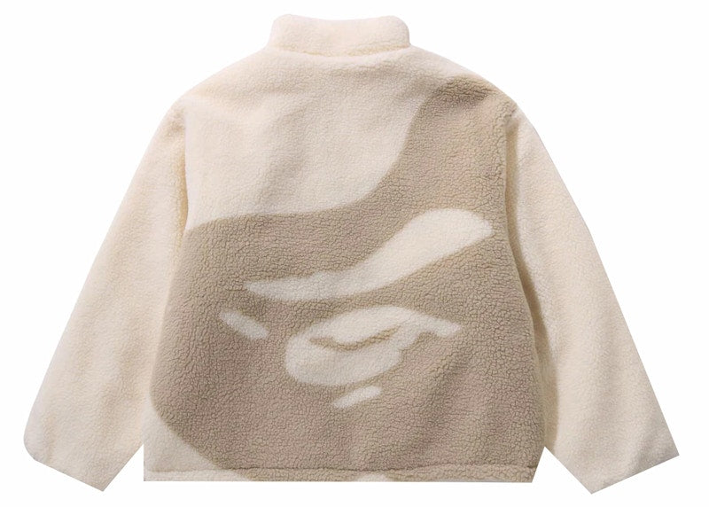BAPE Tonal Solid Camo Sherpa Reversible Jacket Ivory