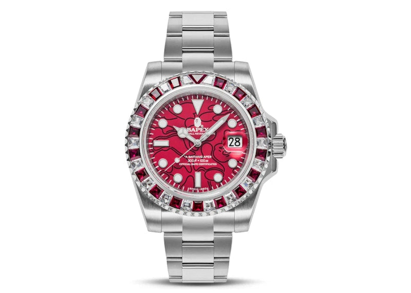 BAPE Type 1 Crystal Stone BAPEX Watch Burgundy
