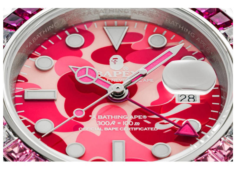 BAPE Type 2 ABC Camo Crystal Stone BAPEX Watch Pink