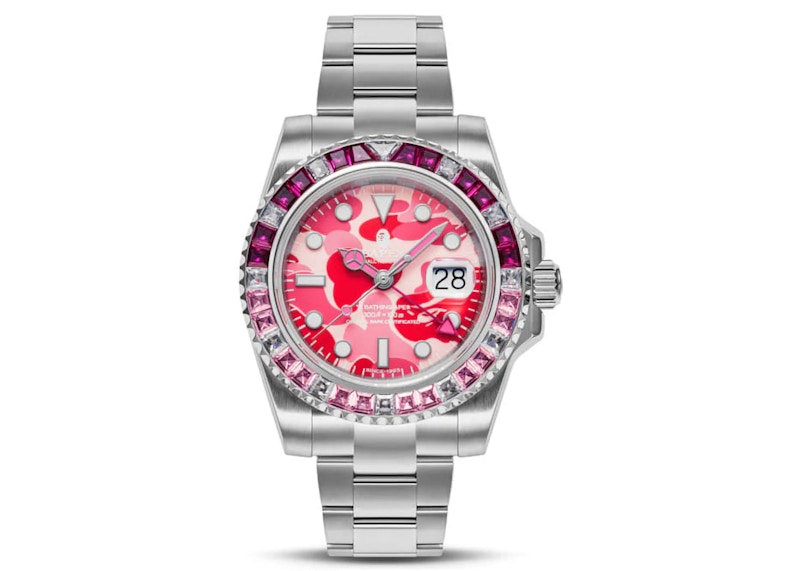 BAPE Type 2 ABC Camo Crystal Stone BAPEX Watch Pink