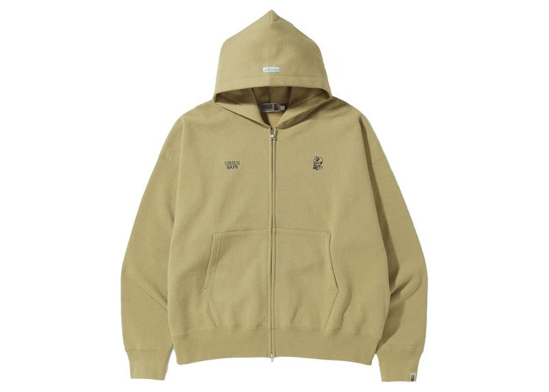 BAPE Ursus Loose Fit Zip Up Hoodie Beige