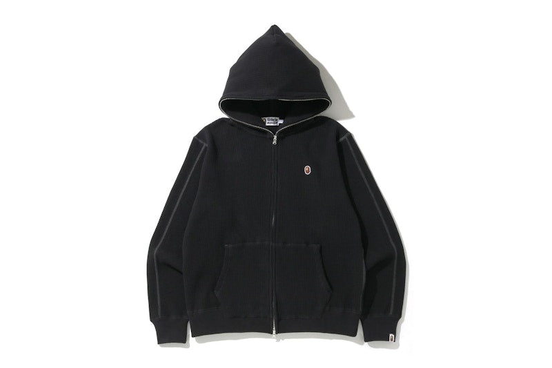 BAPE Waffle Wide Full Zip Hoodie Black