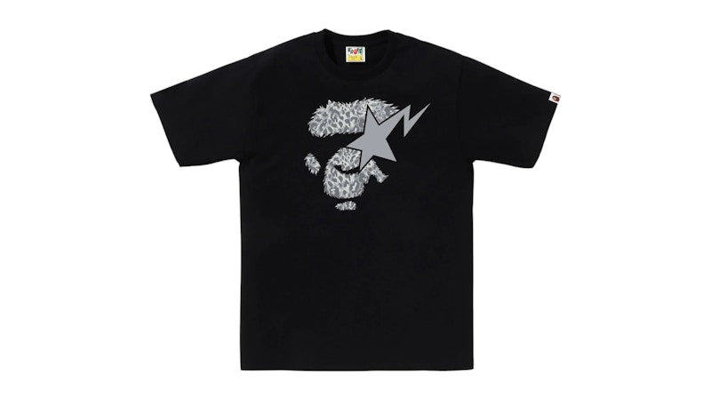 BAPE Wild Leopard Pattern Ape Face Sta Tee Black