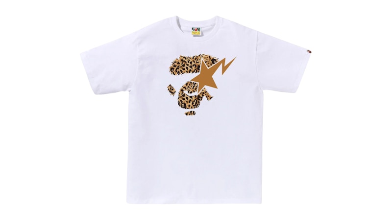 BAPE Wild Leopard Pattern Ape Face Sta Tee White