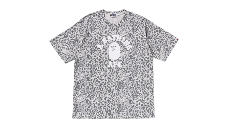 BAPE Wild Leopard Pattern College Relaxed Fit Tee Gray