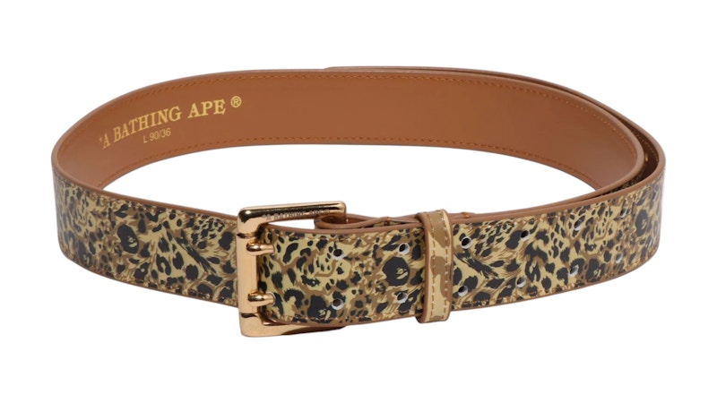 BAPE Wild Leopard Pattern Leather Belt Beige
