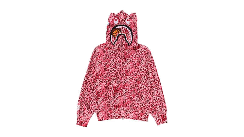 BAPE Wild Leopard Pattern Milo Shark Full Zip Hoodie Pink