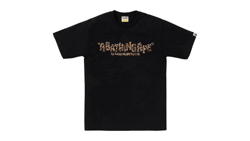 BAPE Wild Leopard Pattern Primitive Logo Tee Black