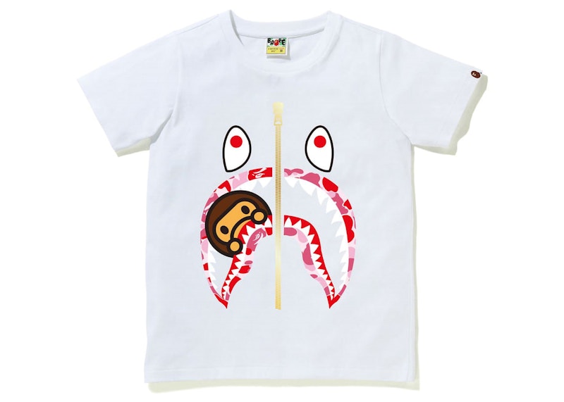BAPE Womens ABC Camo Milo Shark Tee White Pink