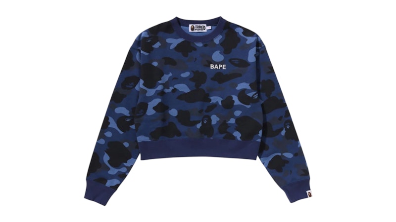 BAPE Women's Color Camo Cropped Crewneck Sweatshirt Blue