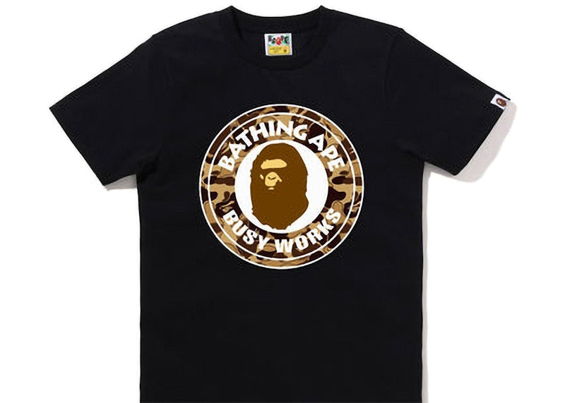 BAPE Womens Cookie Camo 2 Busy Works Tee Black Brown