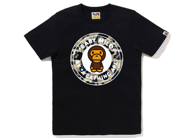 BAPE Womens Cookie Camo 2 Milo Busy Works Tee Black Beige