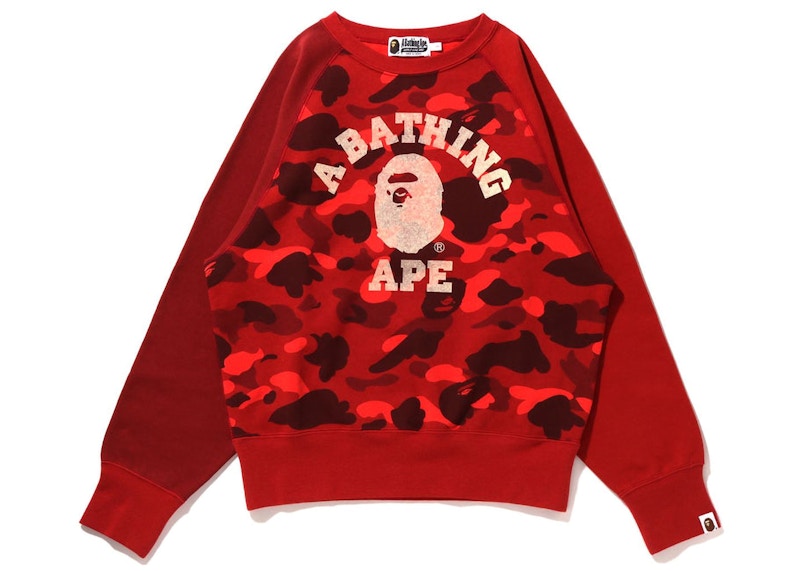 BAPE Women's Crazy Color Camo Raglan Crewneck Red