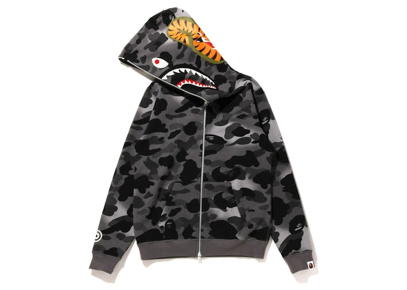 BAPE Women's GRID Camo Shark Full Zip Hoodie Black