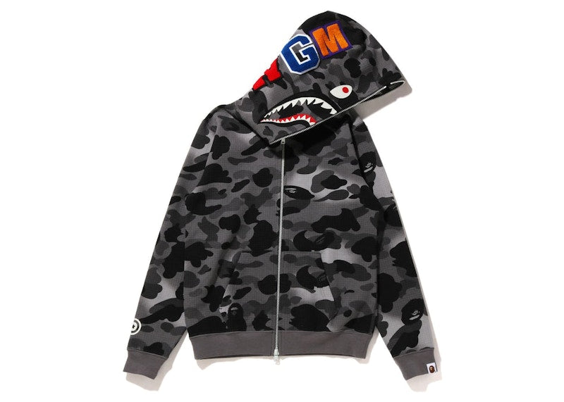 BAPE Women's GRID Camo Shark Full Zip Hoodie Black