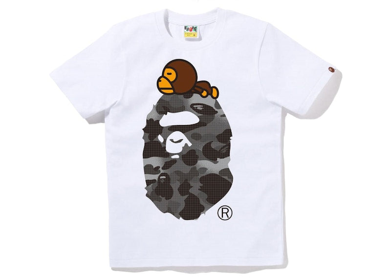 BAPE Women's Grid Camo Milo on Big Ape Tee White Black