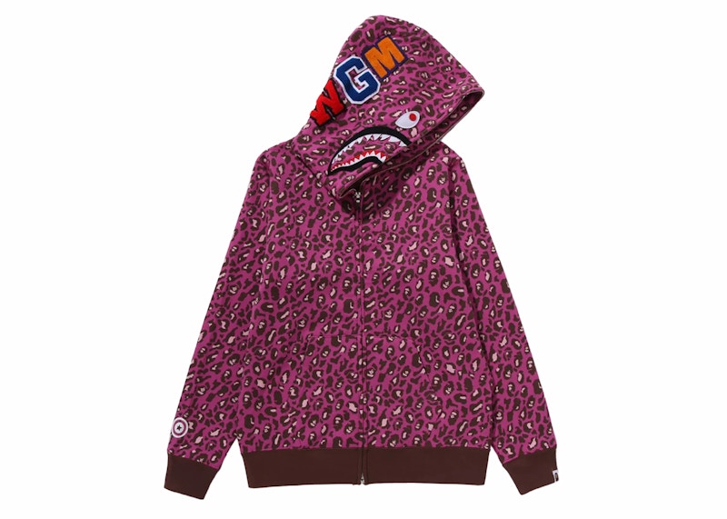 BAPE Women's Leopard Shark Full Zip Hoodie Pink
