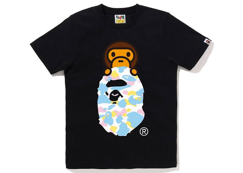 BAPE Womens New Multi Camo Milo on Ape Head Tee Black