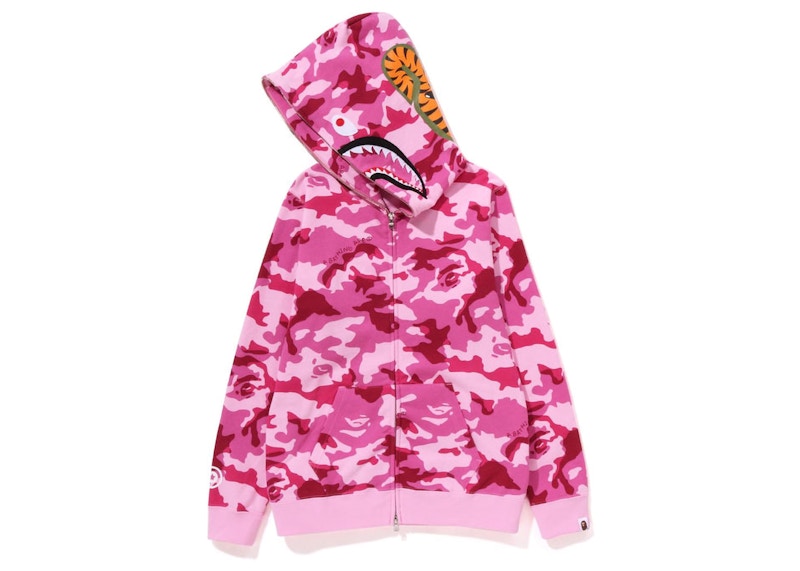 BAPE Womens Woodland Camo Shark Full Zip Hoodie Pink