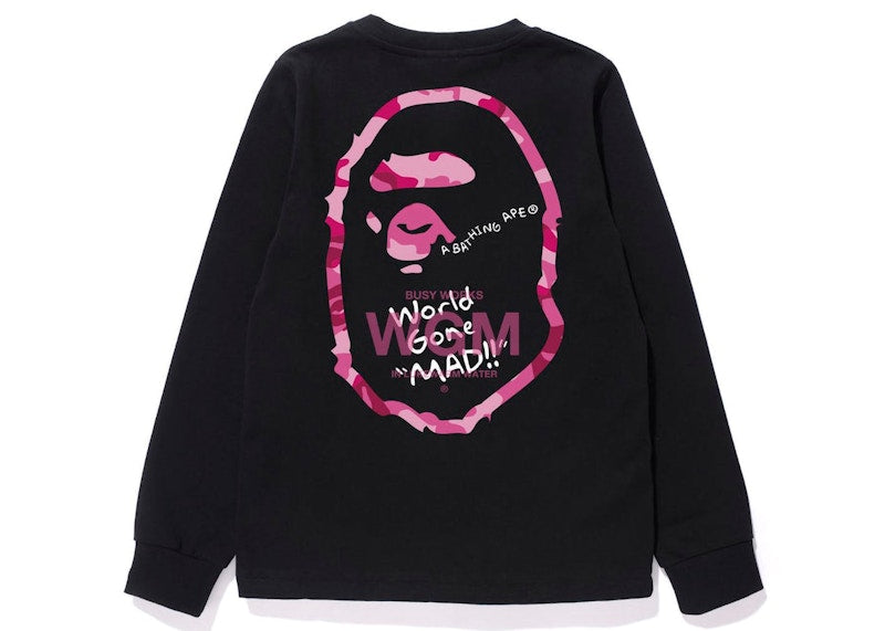 BAPE Women's Woodland Camo WGM Ape Head L/S Tee Black