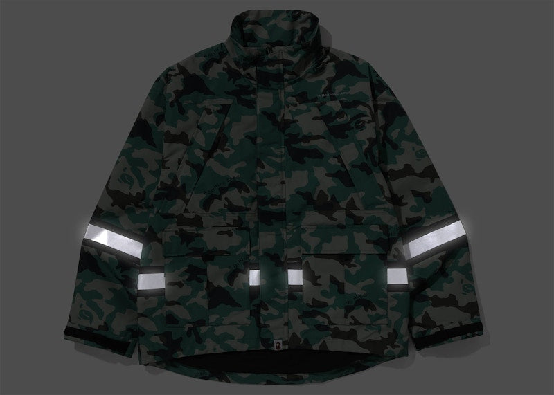 BAPE Woodland Camo Relaxed Fit Safety Jacket Olive Drab