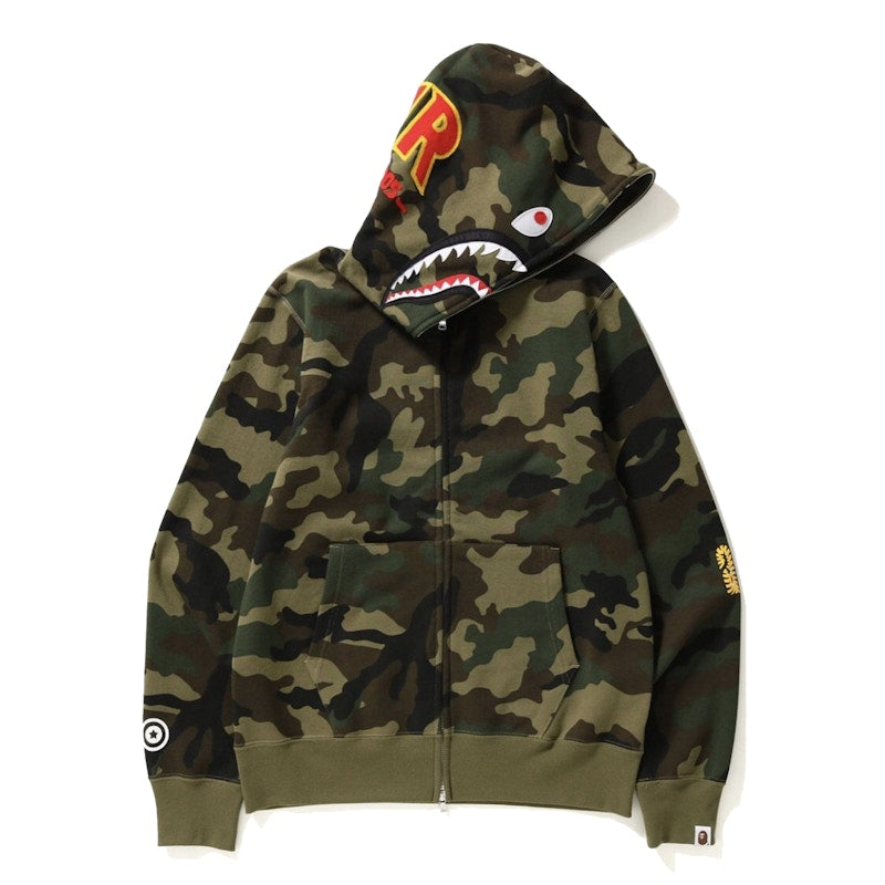 BAPE Woodland Camo Shark Hoodie Green