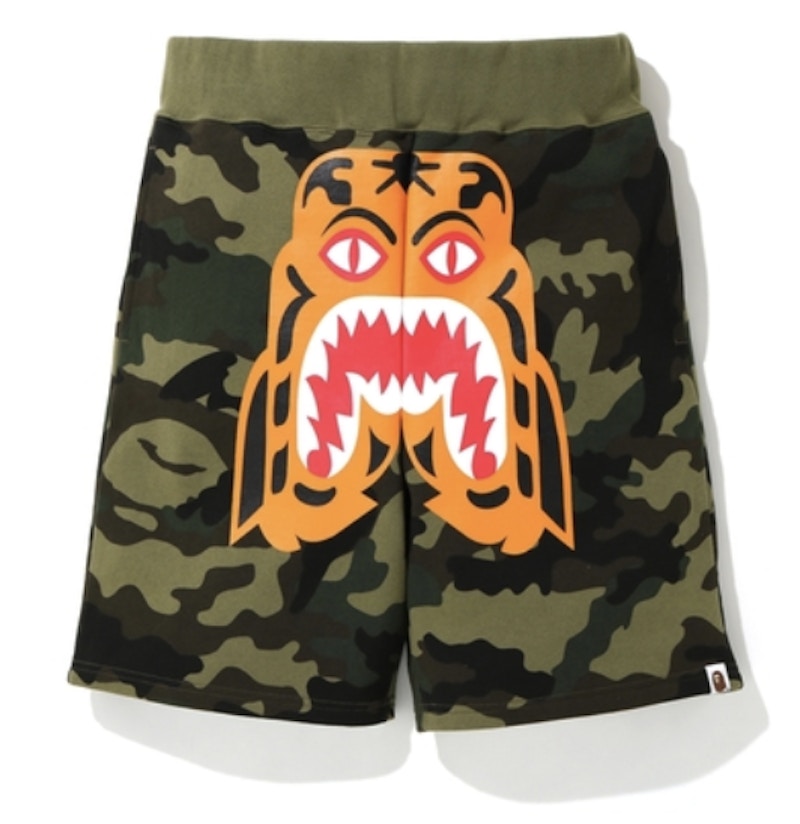 BAPE Woodland Camo Tiger Sweat Shorts Green