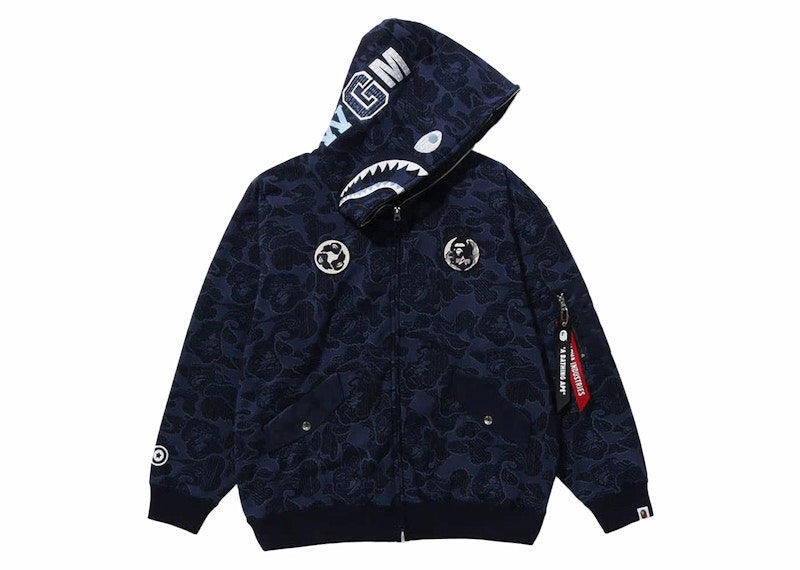 BAPE x Alpha Industries Shark Full Zip Hoodie Navy