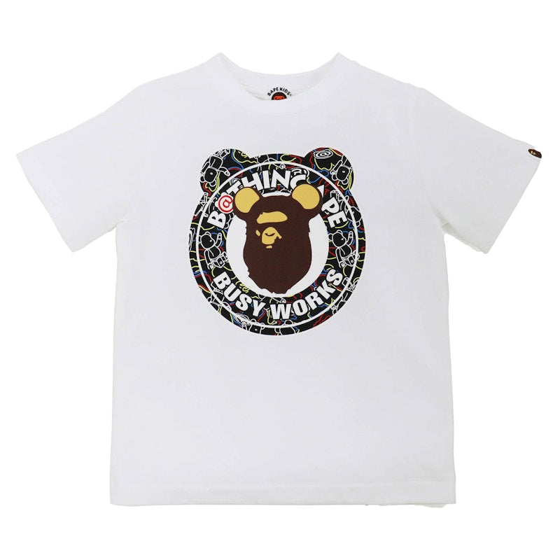 BAPE x Bearbrick Camo Bear Busy Works Kids Tee White Black