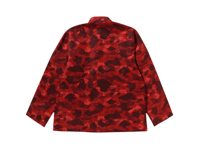 BAPE x CLOT Camo Ape Head Chinese Jacket Red