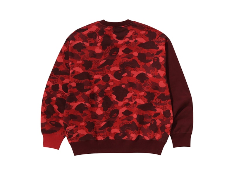 BAPE x CLOT Camo Shark Crewneck Red