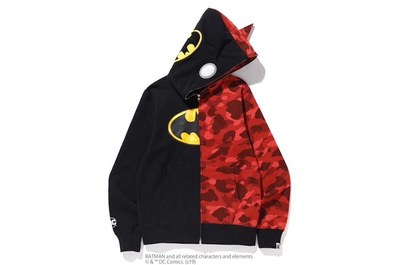 BAPE x DC Batman Split Color Camo Full Zip Hoodie #2 Black/Red