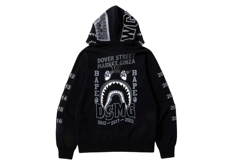 BAPE x Dover Street Market Ginza 10th Anniversary Limited Shark Full Zip Hoodie (Edition of 10) Black