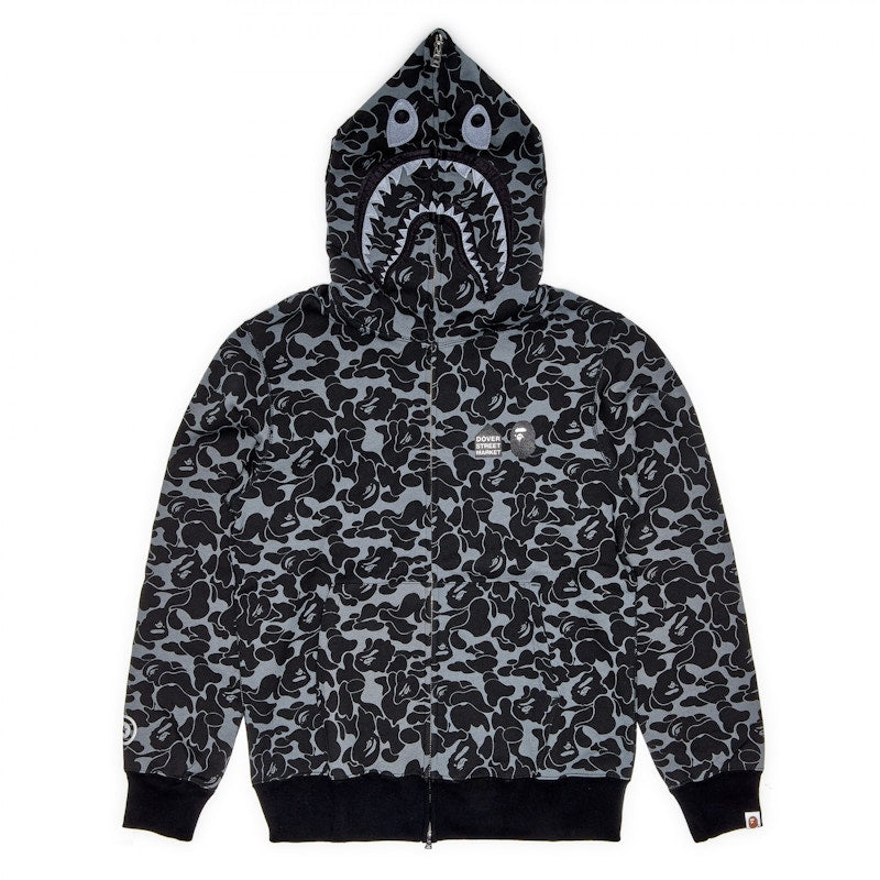 BAPE x Dover Street Market Special Camo Shark Full Zip Hoodie Black