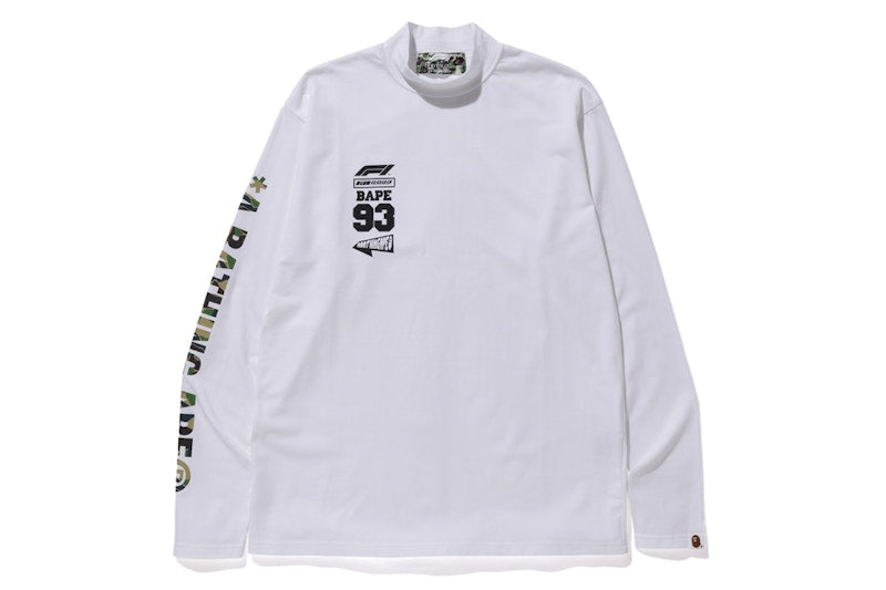 BAPE x F1 Mock Neck Long Sleeve Tee White
