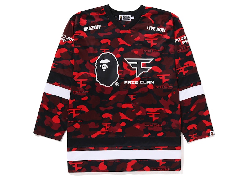 BAPE x Faze Clan Hockey L/S Tee Red