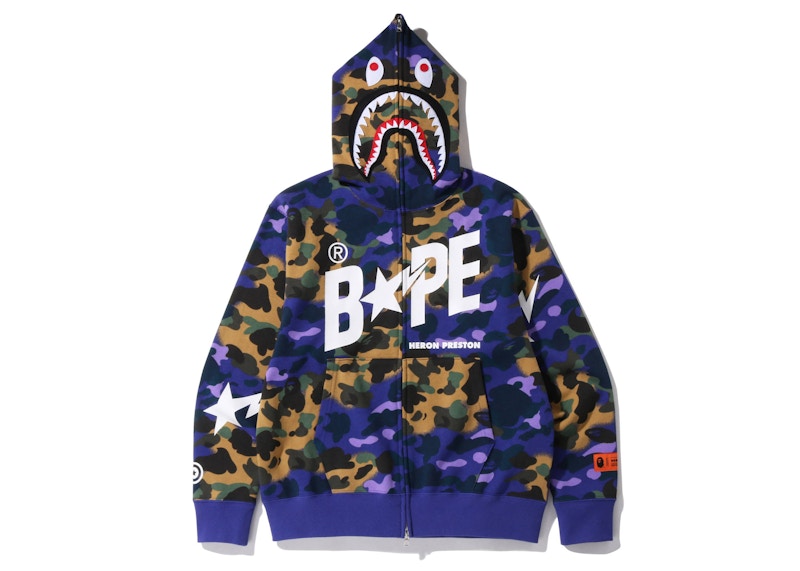 BAPE x Heron Preston Mix 1st Camo Shark Relaxed Fit Full Zip Hoodie Purple