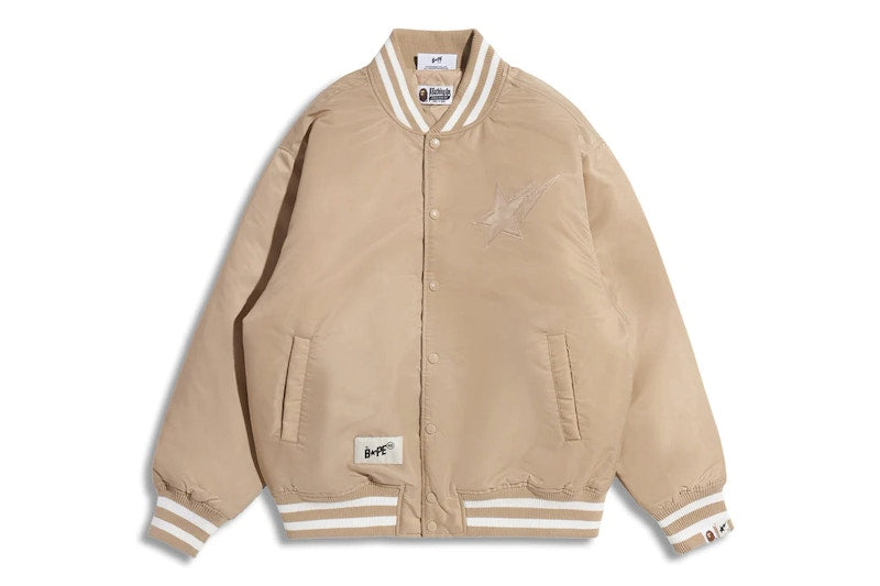 BAPE x Highsnobiety Nylon Varsity Jacket Beige