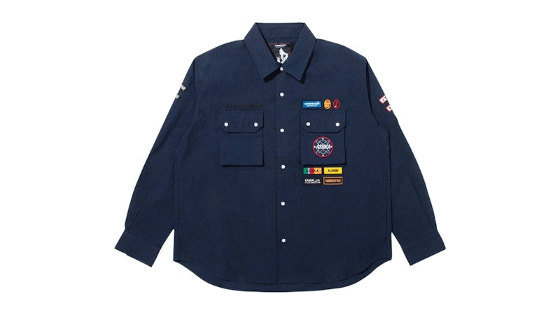 BAPE x Kazuki Kuraishi Multi Patch Military L/S Shirt Navy