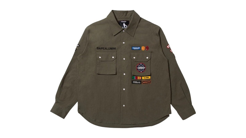 BAPE x Kazuki Kuraishi Multi Patch Military L/S Shirt Olivedrab