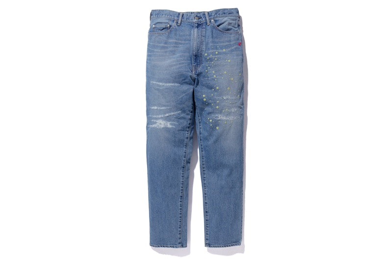 BAPE x Kid Cudi Damaged Denim Pants Light Wash