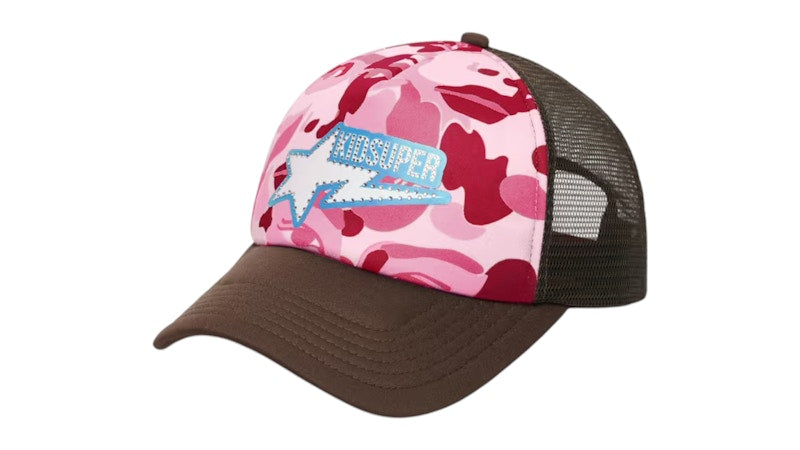BAPE x KidSuper Sta Logo Rhinestone Trucker Cap Pink