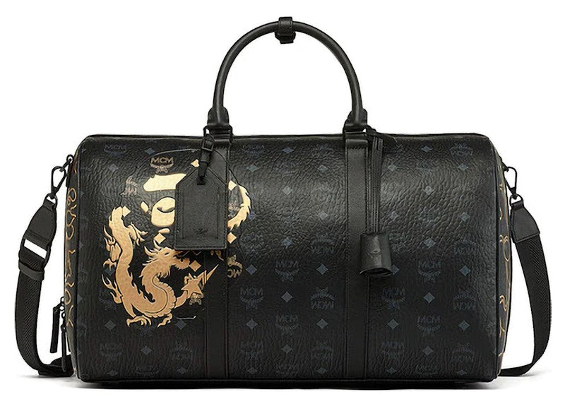 BAPE x MCM Pottomar Lunar New Year Visetos Medium Weekender Bag Black