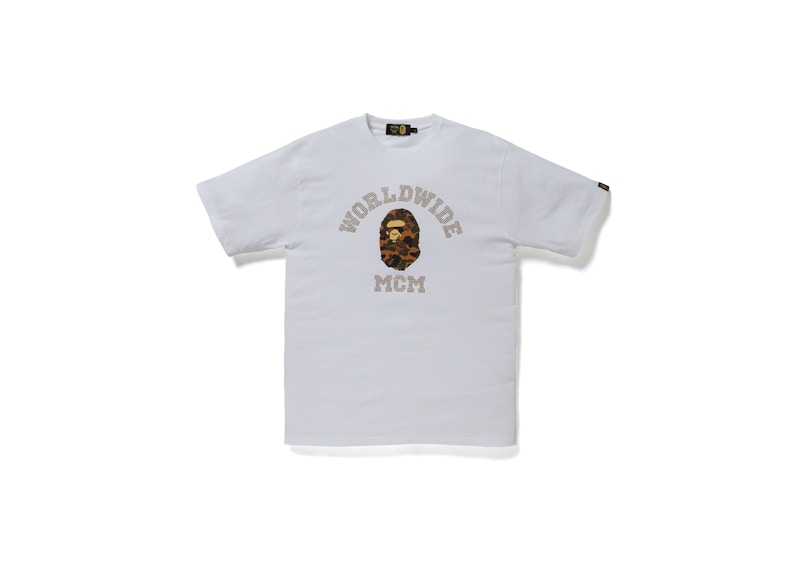 BAPE x MCM Rhinestone College Tee White