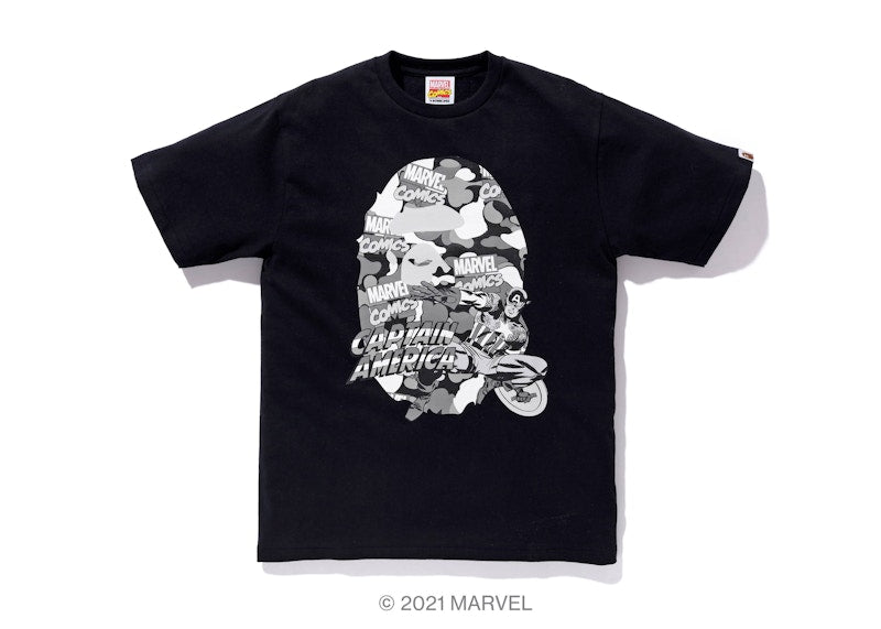 BAPE x Marvel Comics Camo Captain America Tee Black
