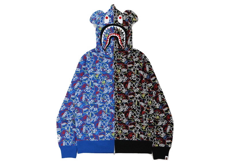 BAPE x Medicom Toy Bearbrick Camo Bear Shark Half Full Zip Hoodie Multi
