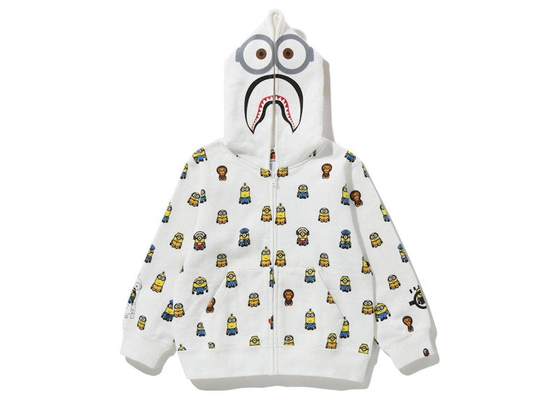 BAPE x Minions Shark Full Zip Kids Hoodie White
