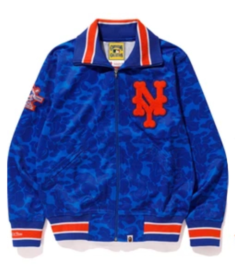 BAPE x Mitchell & Ness Mets Jacket Blue