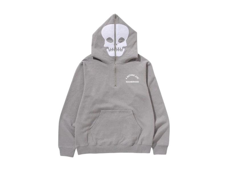 BAPE x Neighborhood Two Face Half Zip Pullover Hoodie Grey