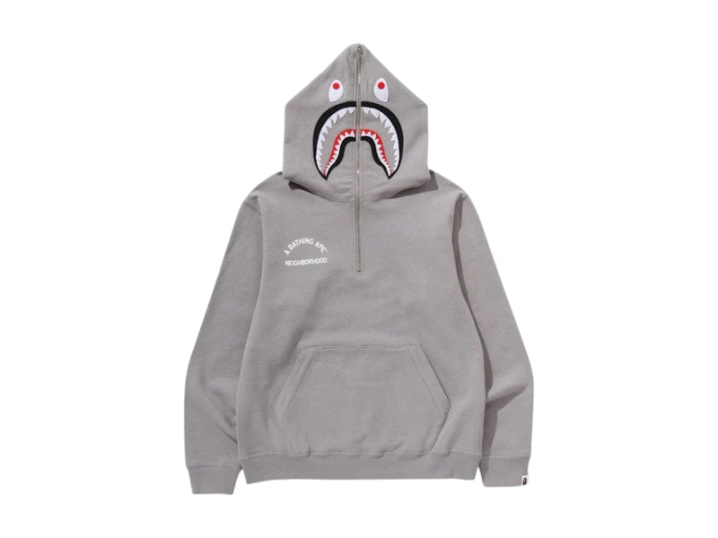 BAPE x Neighborhood Two Face Half Zip Pullover Hoodie Grey